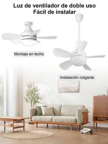 Luz de Ventilador de techo en forma de flor LED,Lámpara de techo con Ventilador,base E27,Con control remoto, 3000K-6500K/brillo regulable,Tres velocidades del viento - Blanco - Ver 6