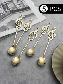 2pcs/5pcs Stainless Steel Creative Music Note Coffee Spoon,School Supplies - Silver - View 17