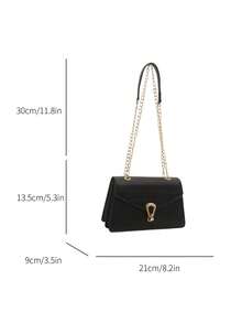 Crocodile Texture Mini Square Shoulder Bag, Minimalist Trapezoid Crossbody Bag With Chain Strap, Versatile - Black - View 3