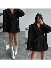 Women's Solid Color Lapel Neck Long Sleeve Loose Casual Blazer Jacket, Spring For Women, Elegant