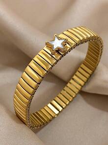 1 件心形爱心吊坠弹力手链 适合女士青少年女孩贝壳不锈钢手链 简约日常派对珠宝圣诞礼物 - 彩色 - 查看 6