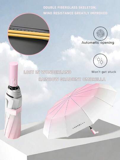 1pc 10K Large Auto Folding Gradient Sunshade Umbrella, Waterproof & Sun-Proof, Suitable For Women, Elegant Design Summer Cooling,Beach,Travel,Spring Summer Picks,Brides Maid Gifts,Room,Bedroom Decor,Beach,Travel,For Men,For Women,Vacationcute Stuff