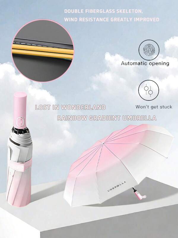 1pc 10K Large Auto Folding Gradient Sunshade Umbrella, Waterproof & Sun-Proof, Suitable For Women, Elegant Design Summer Cooling,Beach,Travel