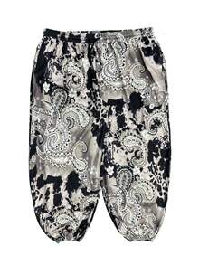 Plus Women's Loose Tie Dye Drawstring Wide Leg Pants - Black - View 2