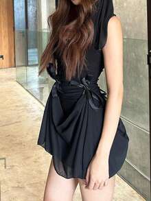 Gothic Style Hooded Fitted Mesh Patchwork Sheer Bodycon Dress - Black - View 4