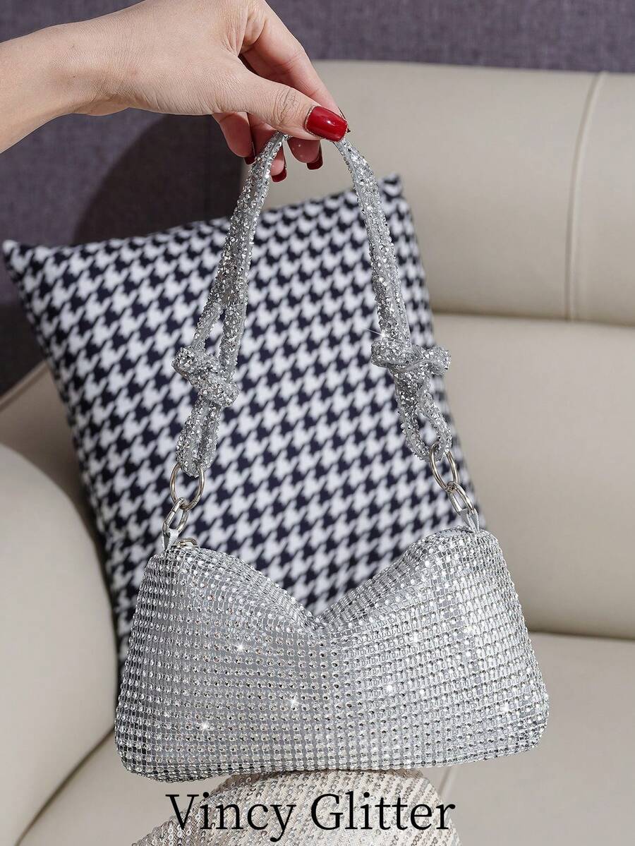 Rhinestone Decorated Handbag, Elegant Clutch Bag For Attending Balls, Parties And Events, Versatile For Holding Phone, Lipstick And Other Essentials