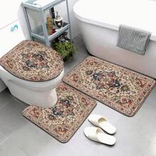 3pcs Colorful Pattern Soft Toilet Mat, Bathroom, Toilet, Bedroom Floor Mat