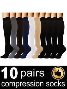 2/6/8/10 Pairs Unisex Compression Socks Women, Men Knee High Sports Compression Socks Low Pressure Socks Support For Running, Cycling, Hiking, Travel Socks, Fall - Multicolor - View 8