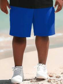 3D Digital Print Plus Size Men's T-Shirt & Shorts Set, Hawaiian Resort Style Coconut Tree Pattern Round Neck T-Shirt And Shorts Set, Breathable Sports Outdoor Plus Size Men's 2 Pieces Set - Black - View 3