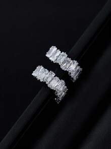 Nooxian 1 Pair Fashionable Asymmetrical Full Rhinestone Earrings For Men, Hip-Hop Style Earrings - Silver - View 4