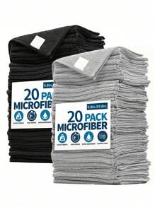 20pcs/Kitchen Towels, Microfiber Black And Light Grey Cleaning Cloth Set, Absorbent, Soft, Stain Removal Cloth For Cleaning Glass, Cooking Table, Pot, Bowl, Faucet, Range Hood, Car Wipe Cleaning Cloth, Kitchen, Bathroom, Home, Household Supplier