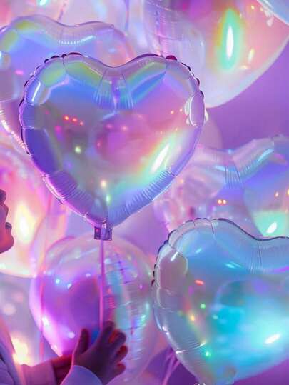Iridescent Heart Balloons,5/10/20Pcs 18Inch Iridescent Heart Shaped Foil Helium Polyester Film Balloons For Birthday Anniversary Wedding Engagement Disco Party Decorations