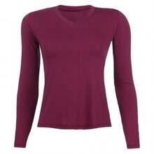 Kit 3 Women's Basic Long Sleeve V-Neck Blouses - Vino blanco-tinto - Ver 4