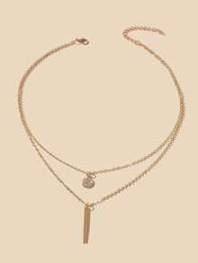 1 件精致圆形水钻圆盘女式吊坠条形吊坠金链多层项链女式日常派对时尚珠宝礼物送女友母亲节礼物 - 金黃色 - 查看 3