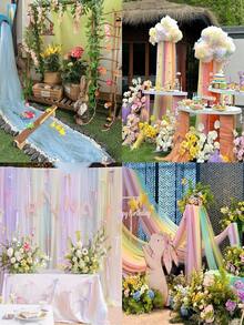 1pc Red DIY Solid Color Tulle Fabric Dress Skirt Veil Headpiece Material, Suitable For Wedding, Party, Birthday, Home Decor, Outdoor