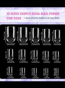 60pcs Polygel Toe Nail Extension Molds Full Cover Reusable Acrylic Nail Tips Dual Nail Forms For Toes DIY Manicure Nails Tool
