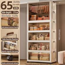 5/4/3/2/1 Layers No-Installation Folding Wardrobe, Bedroom Home Use Easy Thick Plastic Adult Rental Muti-Layer Storage Cabinet - 65 Transparent - View 20