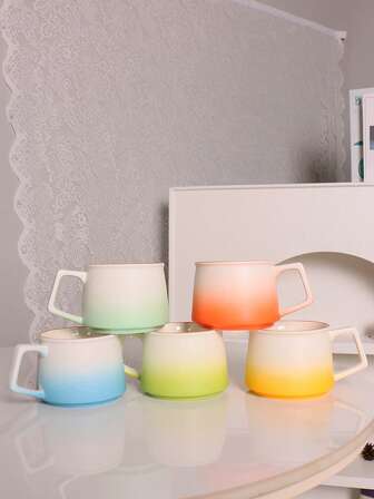 1 件 270 毫升 Ins 风格高温渐变陶瓷杯带手柄，渐变色拿铁杯，高品质下午茶杯，时尚随行杯/搅拌杯，女士办公杯