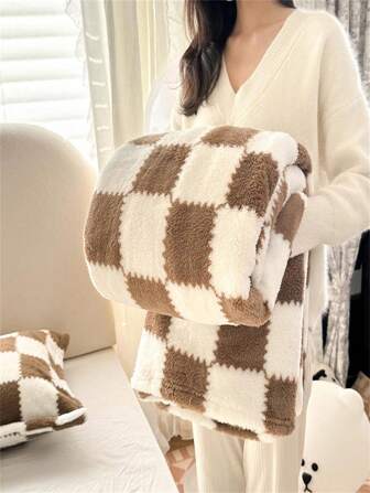 1 pezzo Morbida e confortevole coperta a quadri, plaid per divano, coperta per riposare in ufficio, coperta da letto, telo da bagno, coperta piccola per camera da letto, coperta per riposare, lavabile a mano o in lavatrice