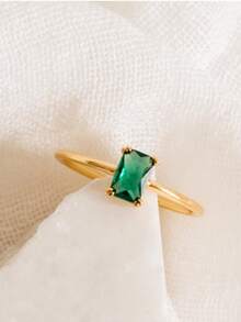 Tsnamer 1 件矩形天然苔藓玛瑙戒指承诺戒指适合女士女友订婚生日礼物日常珠宝礼物（天然石颜色随机）