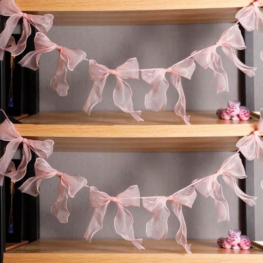 1 Pieza Conjunto de lazos de cinta de organza, lazos decorativos para manualidades para fiesta, envolver regalos, decoración de boda, accesorios DIY, decoraciones de cumpleaños, decoraciones de fiesta, telón de fondo, adecuado para la mayoría de las festividades (12 LAZOS) - Rosa - Ver 1