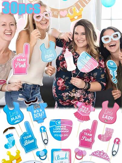 30/25 件性别揭示拍照道具男孩或女孩主题自拍道具婴儿派对性别预测装饰他或她摄影背景用于性别揭示婴儿派对用品