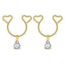1Pair Heart Fake Nipple Ring With Dangle Stainless Steel Non-Piercing Nipple Rings Clip On Nipplerings Faux Body Piercing Jewelry For Women Men