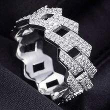 1 Piece Sterling Silver Two-Row Trapezoidal Ring Hip Hop Unisex Jewelry For Birthdays Valentine's Day - Silver - View 7