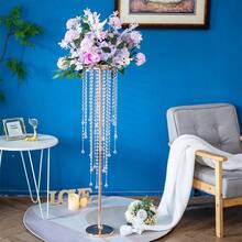 2 Pcs/10 Pcs Vase Tabletop Decor - Metal Flower Stands With Hanging Crystal Lamps For Wedding, Tall Vases For Dining Table, Wedding Party & Home Decor - Gold - View 11