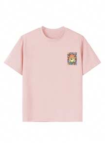 Tween Girls Casual Novelty Print Crew Neck Short Sleeve T-Shirt, Summer Top - Pink - View 4