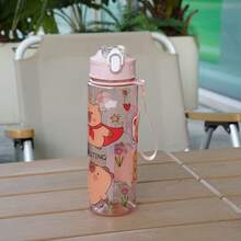 1 个 23 盎司/700 毫升可爱耐用太空杯，户外休闲运动，可爱卡通水豚主题印花，塑料水瓶，防漏，带盖和吸管，配有编织手柄带，适合户外露营、野餐、学校、旅行、节日礼物、母亲节、复活节、独立日、生日礼物