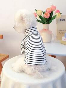 PETCIRCLE 1 件适合小型犬和幼犬的宠物衣服，可爱心形设计黑白条纹汗衫 - 黑色 - 查看 4