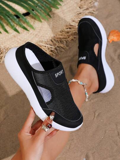 New Plus Size Casual Mule Slippers Women, Closed Toe Flats, Breathable Mesh Slip On Sandals, Summer