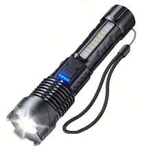 1pc Adjustable Zoom Powerful Aluminum Alloy Flashlight, Waterproof For Outdoor Night Running, Cycling, Patrol - Black - View 10