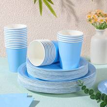 Sky Blue Disposable Tableware Set, 7/9 Inch Party Plates, Napkins, Paper Cups, Birthday Party Gifts, Gathering Decoration, Disposable Paper Plates, Napkins, Cups Suitable For Birthday Theme Party Supplies - Baby Blue - View 5