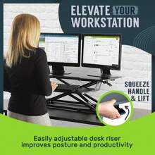 Standing Desk Converter - 32 Inch Adjustable Sit To Stand Up Desk Workstation, Particle Board, Dual Monitor Desk Riser With Keyboard Tray, Desktop Riser For Home Office Laptop, Black 32"