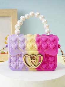 [Small] 1pc Girls Silicone Jelly Bag, Dual-Sided Bubble Heart Shaped Crossbody/Coin Purse, Suitable For Daily Use - Multicolor - View 11