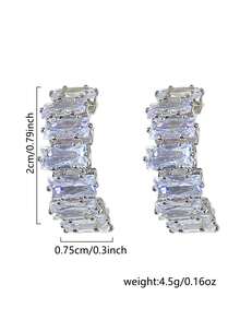 Nooxian 1 Pair Fashionable Asymmetrical Full Rhinestone Earrings For Men, Hip-Hop Style Earrings - Silver - View 5