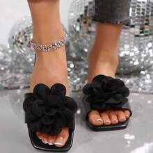 Women's Beach Flat Square Toe Non-Slip Slide Sandals - Black - View 2