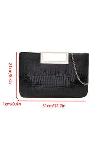 Fashionable Solid Color PU Flap Envelope Clutch Bag, High-Quality Crocodile Texture Pattern, Elegant Niche Design, Casual Minimalist, Multi-Functional - Black - View 3
