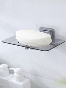 1 件装透明粘性壁挂式肥皂盒无需钻孔塑料肥皂架适用于浴室