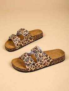 Ladies' Cork Insole Sandals - Comfortable Double Buckle Elastic Band Sandals, With Real Leather Insole, Suitable For Women - Brown - View 9