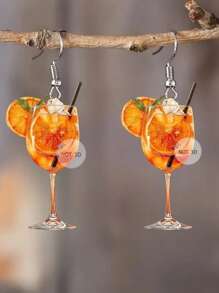1 Pair Summer Carnival Wine Glass & Orange Juice Acrylic Earrings, Creative Fashion 2D Charm Fruit Drink Earrings, Cute Stylish Accessories For Women