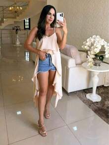 Boho Style Blouse With Ruffles And Flowy Fit - 米色 - 查看 1