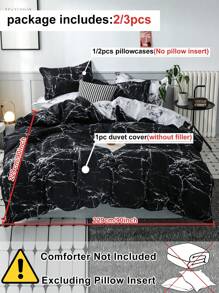 Juego de ropa de cama de 2/3 piezas con estampado de mármol negro, de estilo moderno y lujoso para usar todo el año en el dormitorio, con cierre de cremallera y lavable a máquina (1 funda nórdica + 1/2 fundas de almohada)