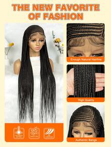 Fashionable Braided Synthetic Lace Front Wig, Beginner-Friendly Design, Heat Resistant For Women - màu đen - Xem 7