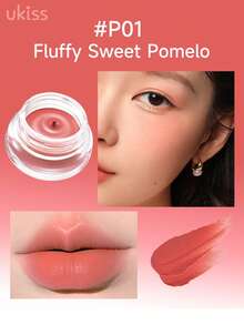 ukiss Crema para labios y mejillas tipo pudín, barro para mejillas y labios, rubor cremoso para mejillas, textura de crema tipo pudín glutinoso, pintalabios mate aterciopelado y suave, de alto pigmento, de larga duración, ligero, labial líquido, suave, de larga duración, maquillaje diario - #P01 Pomelo dulce y esponjoso - Ver 6