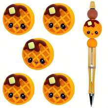 5 件华夫饼主题 3D 硅胶焦点珠 - 可爱的卡通华夫饼设计，淋上巧克力，非常适合钢笔、钥匙扣、珠宝制作、手链、项链和手工工艺品、工艺配件 | 俏皮配件 | 工艺材料、幸运饼干 - 幸運華夫餅 - 查看 9