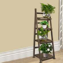 4 Tier Ladder Shelf Display Unit Home Bookcase Stand Plant Flower Storage Rack (Brown) - Brown - View 9