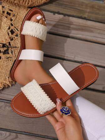 Sandalias de mujer con punta abierta, transpirables, de estilo cuadrado, sandalias planas casuales para uso en exteriores y playa